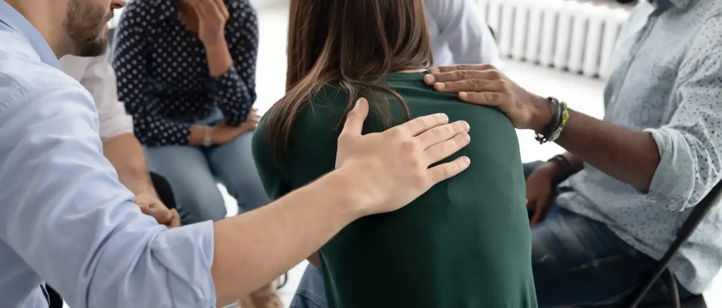 support-team-consoling-unhappy-crying-group-mate-meeting-assistance-mental-health-center-diverse-rehab-friends-touching-shoulder-giving-help-comfort-upset-girl-telling-sad-life-story
