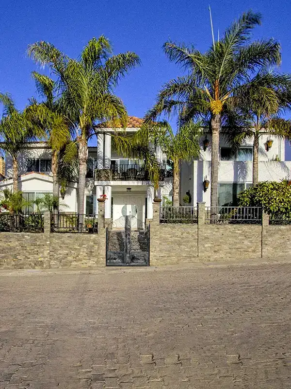 twilight house palm trees front