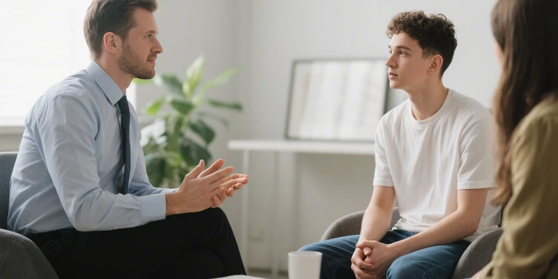 twilight therapy man woman sitting couch talking