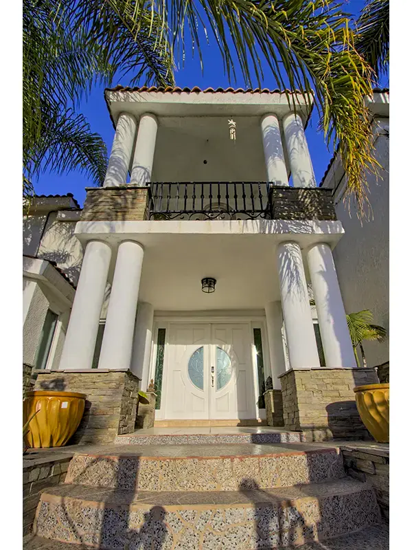 twilight white house palm trees background