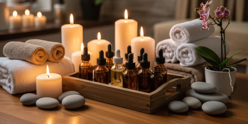 twilight yoga tray candles towels