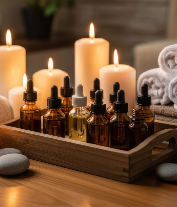 twilight yoga tray candles towels